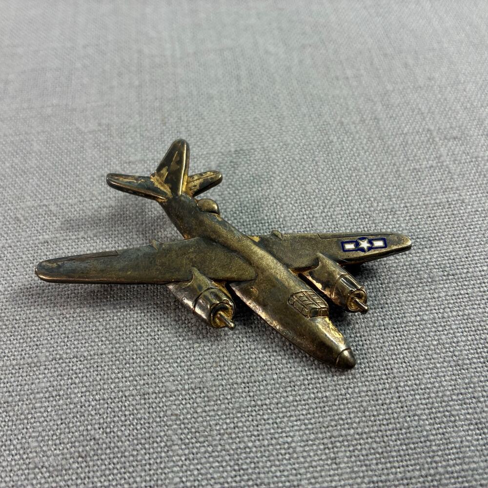Vintage WWII USAAF Sterling Silver Bomber Airplane Sweetheart Brooch Pin